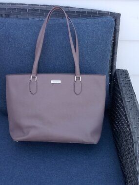 Kate Spade Zip Crossgrain Leather Tote Handbag Beige Large